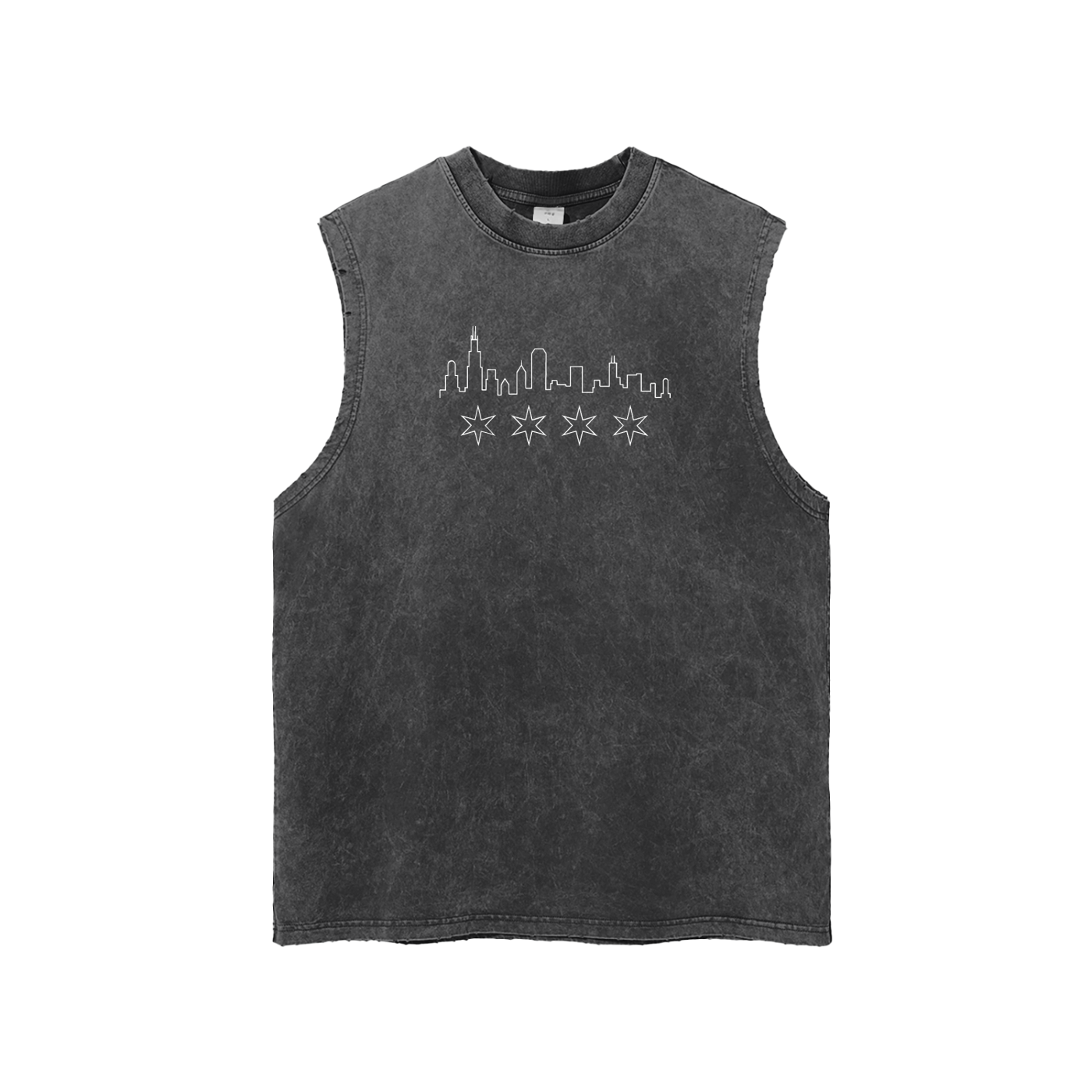 Uncommon Chicago Skyline Snow Washed Frayed Hem Tank Top